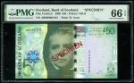 2009年苏格兰银行50镑样票，编号AB000000，PMG 66EPQ
