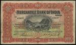 1941年香港有利银行$10改$100，编号122027，GF，背有字。Mercantile Bank of India Limited, $10 raised to $100, 29.11.1941