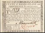 RI-287.  Rhode Island.  July 2, 1780.  $7.  About Uncirculated. Remainder.