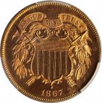1867 Two-Cent Piece. Proof-64 RD (PCGS).