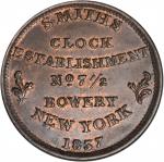New York--New York. 1837 Smiths Clock Establishment. W-NY-940-25a, HT-315, Low-136. Rarity-1. Copper