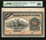 GUATEMALA. Banco Americano. 100 Pesos, ND (1914-25). P-S119s. Specimen. PMG Gem Uncirculated 66 EPQ.