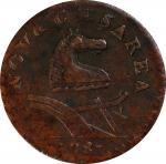 1787 New Jersey Copper. Maris 39-a, W-5195. Rarity-2. No Sprig Above Plow, Small Head. Fine, Corrode