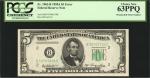 Fr. 1962-B. 1950A $5 Federal Reserve Note. New York. PCGS Currency Choice New 63 PPQ. Mismatched Ser