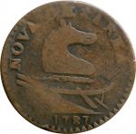 1787 New Jersey Copper. Maris 45-e, W-5245. Rarity-5-. No Sprig Above Plow, Hypertrophic Ear. Good, 