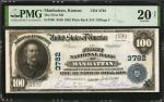 Manhattan, Kansas. $100 1902 Plain Back. Fr. 700. The First NB. Charter #3782. PMG Very Fine 20 Net.