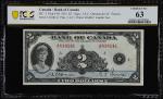 CANADA. Bank of Canada. 2 Dollars, 1935. BC-3. PCGS Banknote Choice Uncirculated 63.