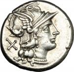 The Roman Republic, Anonymous. AR Denarius, 157-156 BC. Cr. 53/2. 4 g.  18 mm.  极美