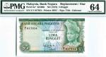 5 Ringgit, 2nd Series Ismail Md.Ali (KNB8d:P8a*)Replacement / STAR, S/no. Z/1 017854, PMG 64 UNC