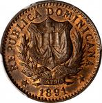 DOMINICAN REPUBLIC. 5 Centesimos, 1891-A. Paris Mint. Republic. PCGS MS-64 Brown Gold Shield.
