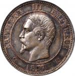 FRANCE. 10 Centimes Piefort, 1857-B. Rouen Mint. PCGS SP-64 BN.