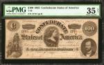 T-49. Confederate Currency. 1862 $100. PMG Choice Very Fine 35 Net. Previously Mounted.
