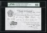 1947年英伦银行5镑，编号  M42 075935，薄纸版，Peppiatt签名，PMG 66EPQ，罕见高分。Bank of England, 5 pounds, London, 12.6.194