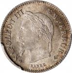 1867-BB年法国20 分。FRANCE. 20 Centimes, 1867-BB. Strasbourg Mint. Napoleon III. PCGS MS-66.