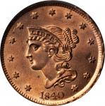1840 Braided Hair Cent. N-8. Rarity-1. Large Date. MS-64 RD (PCGS).