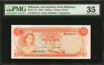 BAHAMAS. Government of the Bahamas. 5 Dollars, 1965. P-21a. PMG Choice Very Fine 35.