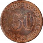 1890-12年印度尼西亚苏门答腊50分代用币。 INDONESIA. Sumatra. Soengie Diskie Estate. 50 Cent Token, ND (1890-12). PCG