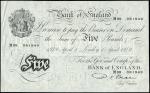 Bank of England, P.S. Beale, £5, 1 April 1949, serial number M99 081951, black and white, ornate cro