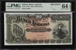 BOLIVIA. Banco Agricola. 20 Bolivianos, 1903. P-S104s. Specimen. PMG Choice Uncirculated 64 EPQ.
