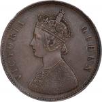 1875-(C)年印度1/2安娜。加尔各答造币厂。INDIA. 1/2 Anna, 1875-(C). Calcutta Mint. Victoria. NGC AU-53.