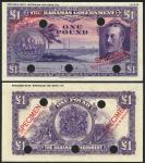 Bahamas Government, colour trial £1, law of 1919 (1930), no serial numbers, violet and pink, head of