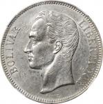 VENEZUELA. 5 Bolivares, 1879. Brussels Mint. NGC AU-55.