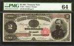 Fr. 357. 1891 $2 Treasury Note. PMG Choice Uncirculated 64.