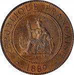 1889-A 坐洋百分之一精製铜币。巴黎造币厂。 FRENCH INDO-CHINA. Cent, 1889-A. Paris Mint. PCGS PROOF-65 Red Brown.