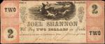 Lackawaxen, Pennsylvania. Joel Shannon. June 1, 1859. $2. Very Fine.