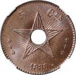 BELGIAN CONGO. 5 Centimes, 1888/7. Leopold II. NGC MS-65 Red Brown.