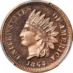 1864 Indian Cent. Bronze. Snow-PR2. Proof-65 RD Cameo (PCGS).