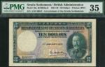 Government of the Straits Settlements, $10, 1 January 1931, serial number A/53 66927, green on multi
