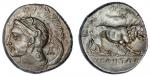 Lucania. Velia. AR Stater, ca. 280 BC. 7.60 gms. Athena head left wearing helmet adorned with griffi