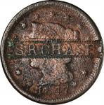 S.R. CHASE in a serrated box punch on an 1847 Braided Hair large cent. Brunk-Unlisted, Rulau-Unliste