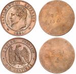 Napoléon III (1852-1870). 10 centimes en bronze 1861, paire d’essais unifaces.