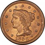 1856 Braided Hair Cent. Newcomb-8. Upright 5. Rarity-4. Mint State-65 RB (PCGS).