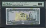 1992年大西洋银行100元，幸运号BL55555，PMG66EPQ。Macau, Banco Nacional Ultramarino, 100 Patacas, 13.7.1992, serial