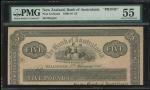1916年新西兰澳大拉西亚银行5镑经裁切试印样票，威灵顿地名，PMG 55，背有贴痕