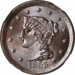 1855 Braided Hair Cent. Upright 5s. MS-65 BN (NGC).