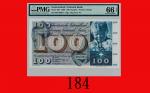 1969年瑞士国家银行 100元Switzerland Nation al Bank, 100 Franken, 1969, s/n 65T03604. PMG EPQ 66 Gem UNC