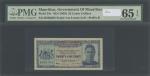 Government of Mauritius, 25 Cents, ND (1940), serial number B383302, blue, King George VI at right, 