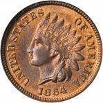 1864 Indian Cent. Bronze. L on Ribbon. MS-65 RB (NGC). CAC.