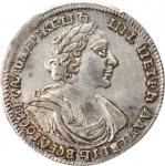 RUSSIA. 1/2 Ruble (Poltina), ND (1719)-L. Peter I (the Great) (1689-1725). PCGS Genuine--Cleaning, E