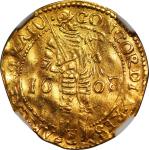 1608/7年荷兰达克特金币，NGC AU50。Netherlands, gold ducat, 1608/7, NGC AU 50, #5744109-010.