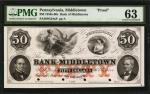 Middletown, Pennsylvania. Bank of Middletown. 1850s-60s $50. PMG Choice Uncirculated 63.