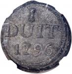 1796年荷属东印度爪哇1 Duit锡币，NGC AU Details有环境损害，#3959219-060
