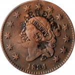 A.R. BARRETT curved / (eagle) counterstamped on the both sides of an 1834 Matron Head large cent. Br