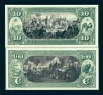 United States of America, pair of uniface reverse proofs on card for $10 and $100, no date, green an