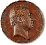 1852年法国皮埃尔沃哈根像大铜章一枚，雕刻极为细腻精美，镜面底版，巧克力原色包浆，保存完好，完全未使用品