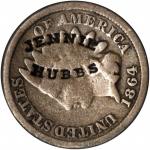 JENNIE / HUBBS on an 1864 copper-nickel Indian cent. Brunk H-861, Rulau-Unlisted. Host coin Fine.